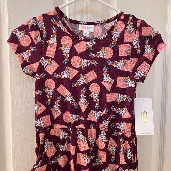 Lularoe Disney Daisy Duck Mae Dress Geometric Floral Girls Size 10 NWT - Picture 2 of 12